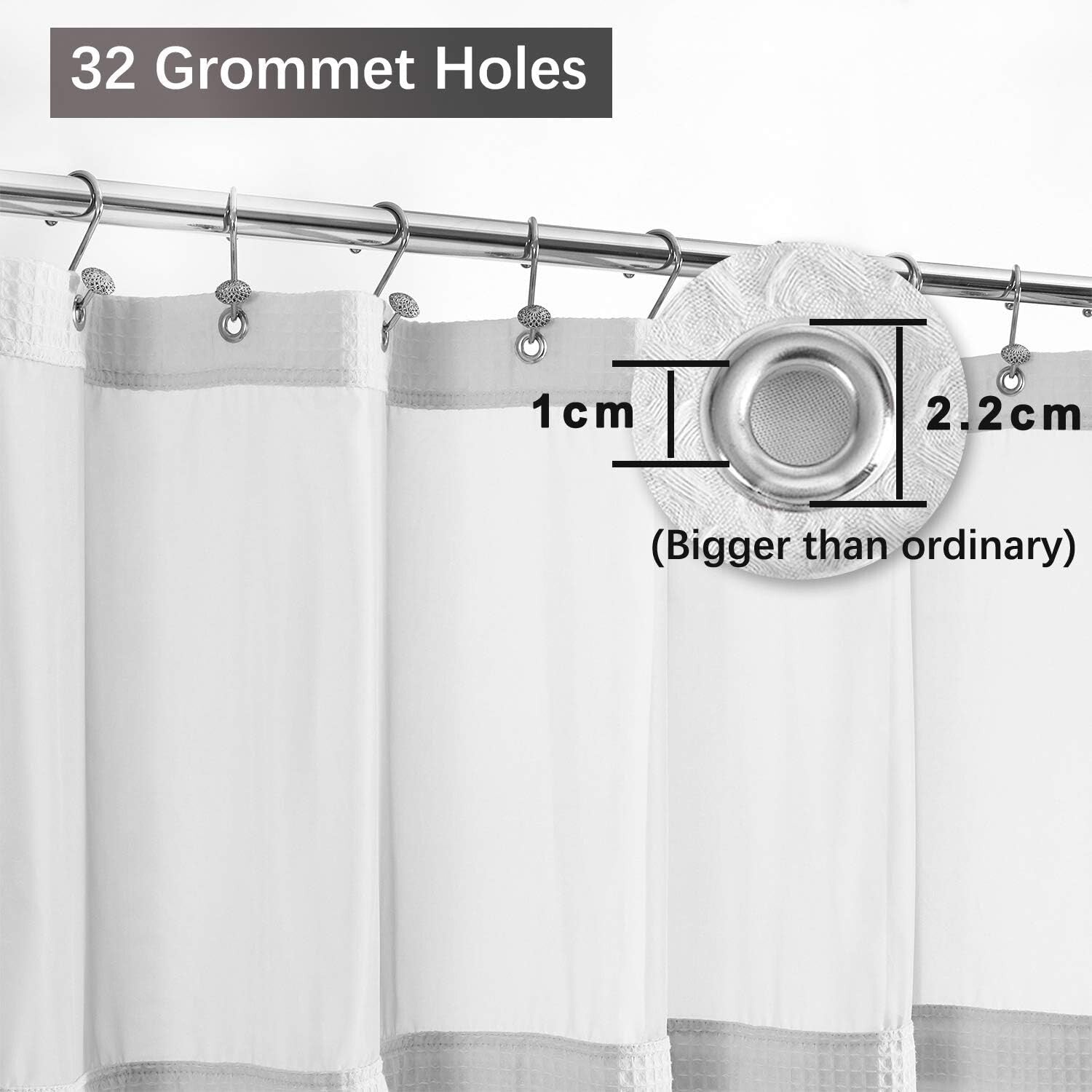 180" x 70" Waffle Weave Shower Curtain with Mesh Window & Detachable Liner