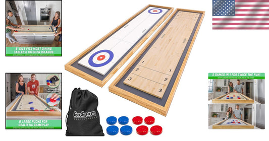 72-Inch Shuffleboard and Curling Board Combo - Durable Pine Wood Fun for All