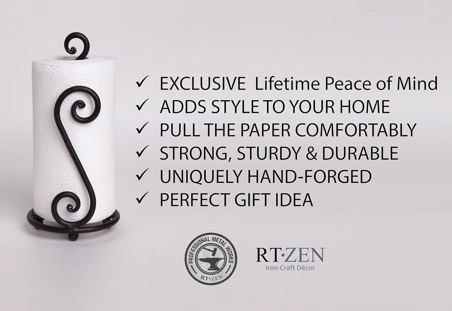 Decorative Black Wrought Iron Paper Towel Stand - Space-Saving Kitchen Accessory