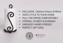 Load image into Gallery viewer, Decorative Black Wrought Iron Paper Towel Stand - Space-Saving Kitchen Accessory