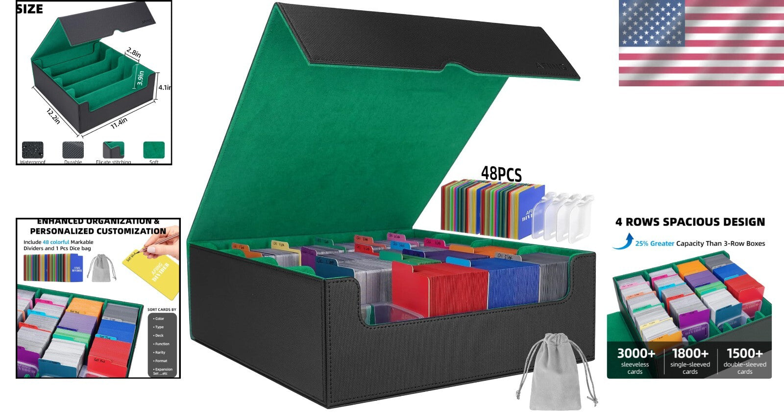 Elegant PU Leather Trading Card Case with 48 Dividers & Dustproof Protection