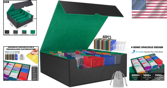 Elegant PU Leather Trading Card Case with 48 Dividers & Dustproof Protection