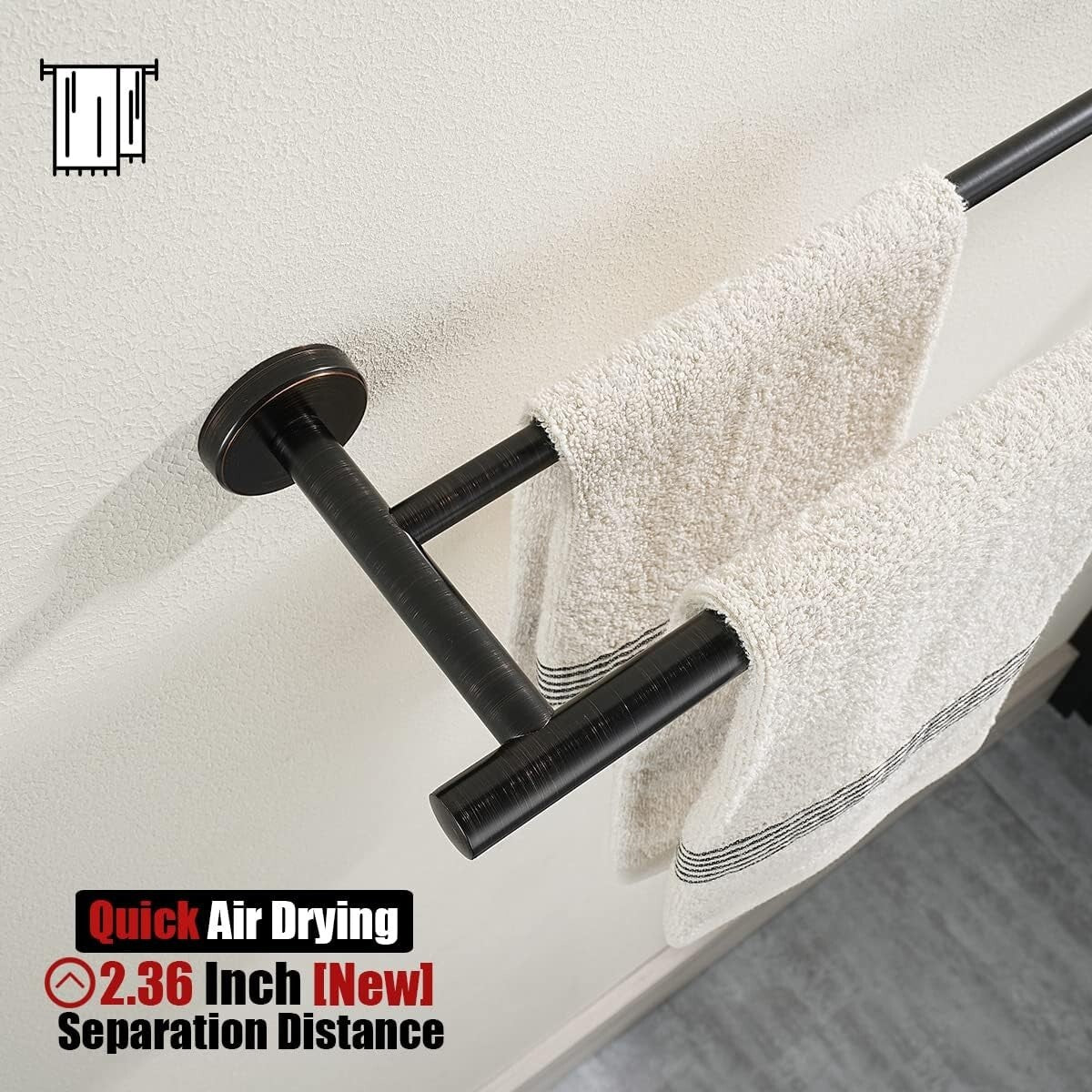 Durable Oil Rubbed Bronze Towel Rack - 30 Inch Double Bar for Bath Organization