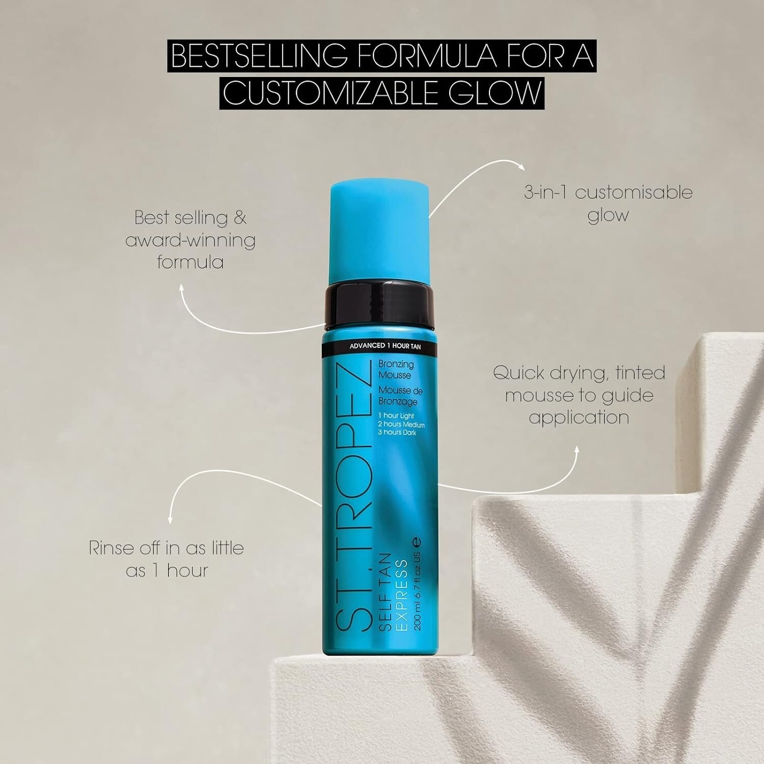 Natural Self Tan Express Mousse - Quick & Easy Application, 1-3 Hour Development