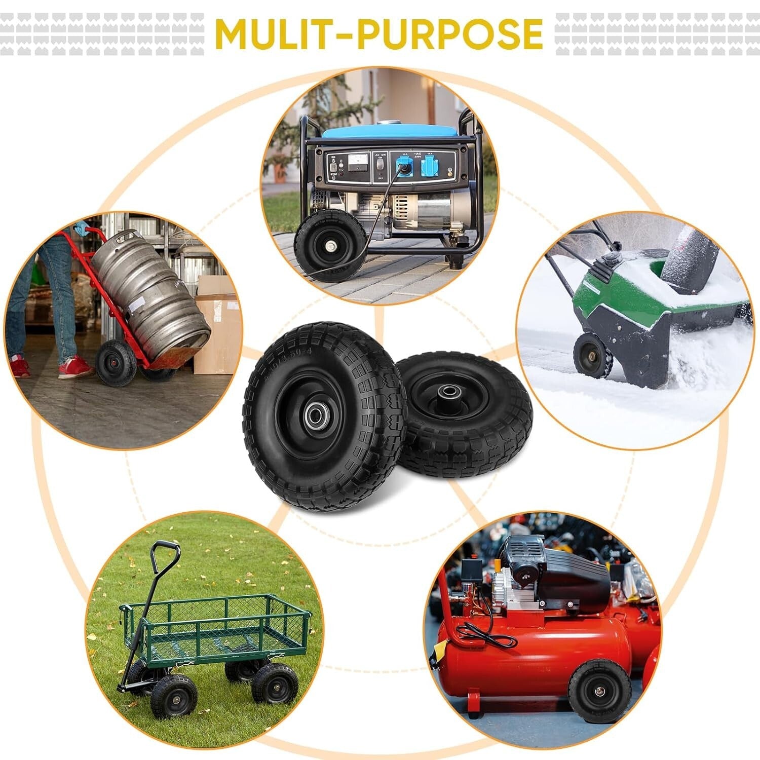 Durable 13" Flat-Free Tires for Dollies & Garden Carts - Heavy Duty Performance