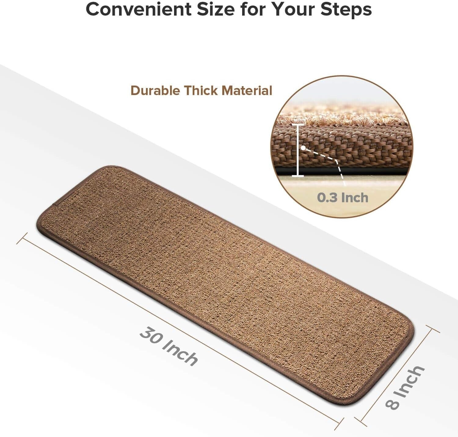13-Piece Non-Slip Stair Treads Carpet - Washable Indoor Step Covers in Brown