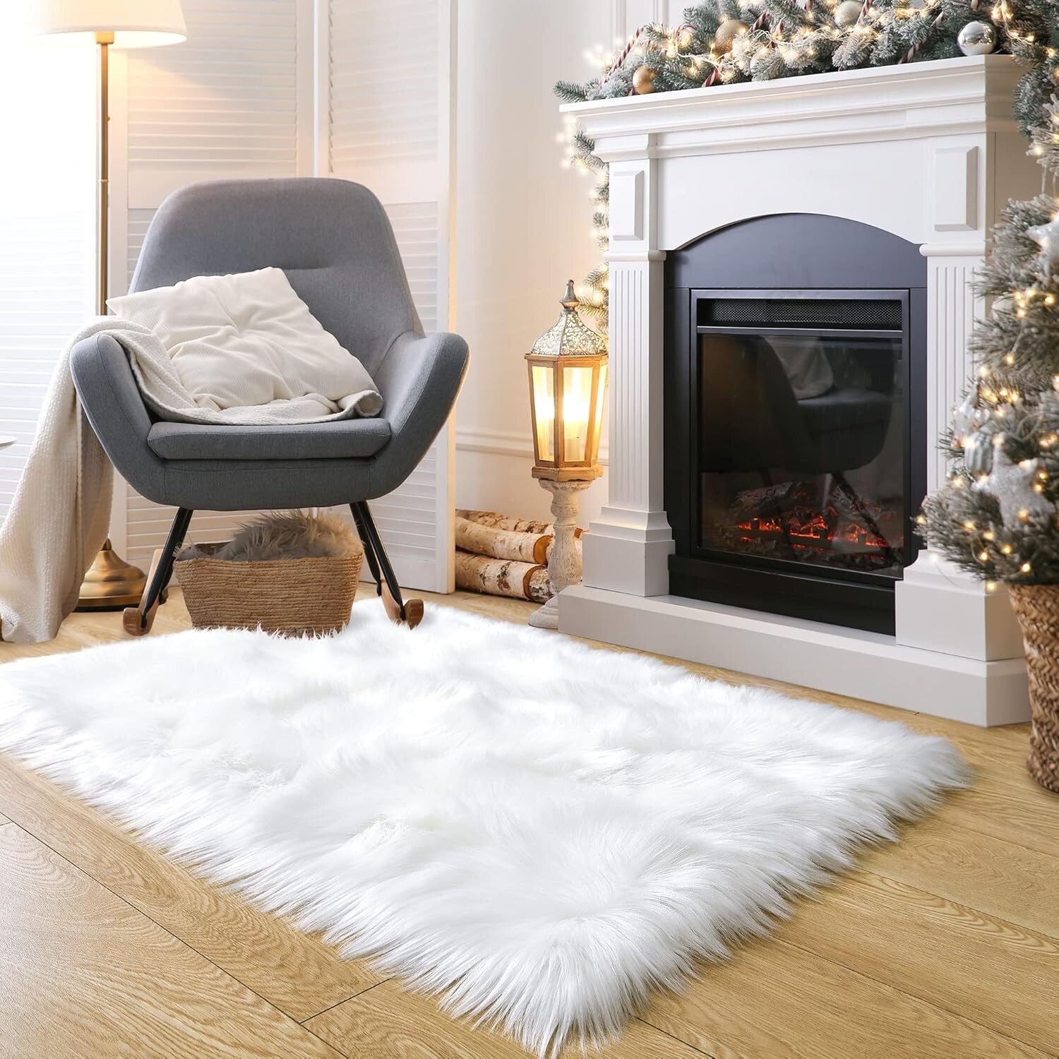 Luxury 3x5 Faux Fur Shag Rug - Plush White Carpet for Bedroom & Living Room