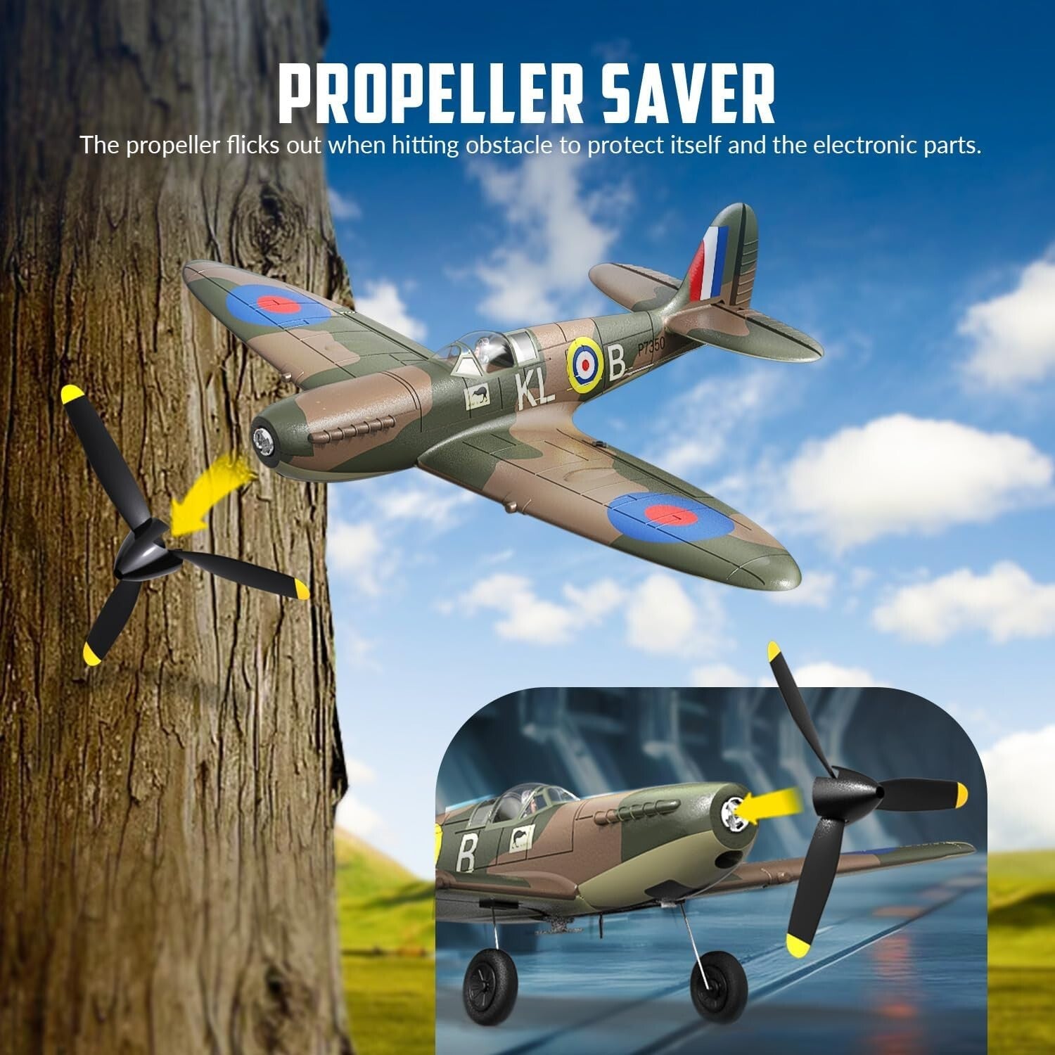 RC Plane Spitfire Fighter 4CH RTF - Easy Aerobatics with Gyro Stabilizer