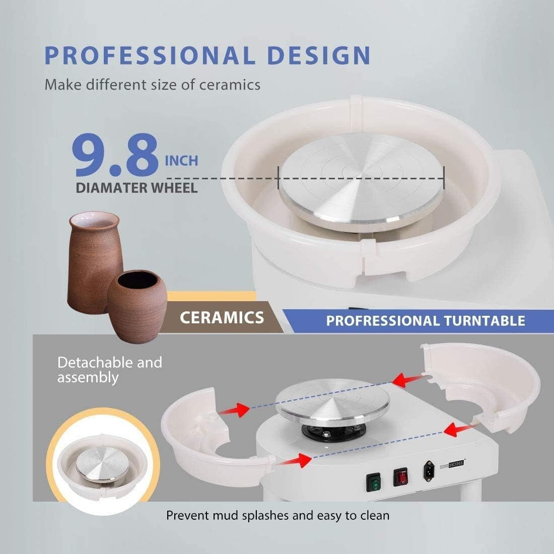 Durable 25CM Pottery Wheel with Brush Motor - Ideal for Craft Studios & Classes