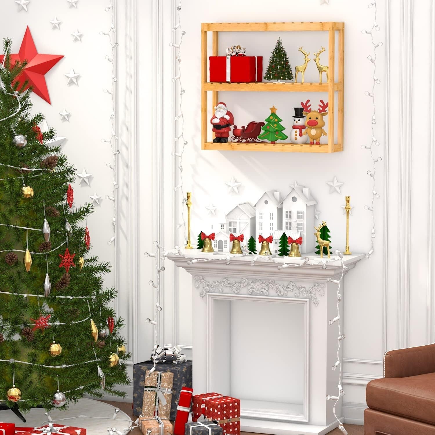 Adjustable 3-Tier Bamboo Wall Shelf for Elegant Bathroom and Living Room Storage