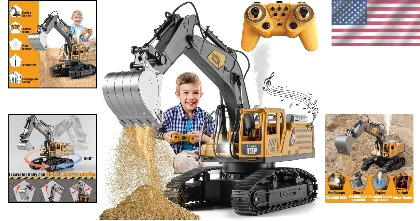 Remote Control Excavator Construction Toy - 360° Rotation & Realistic Features