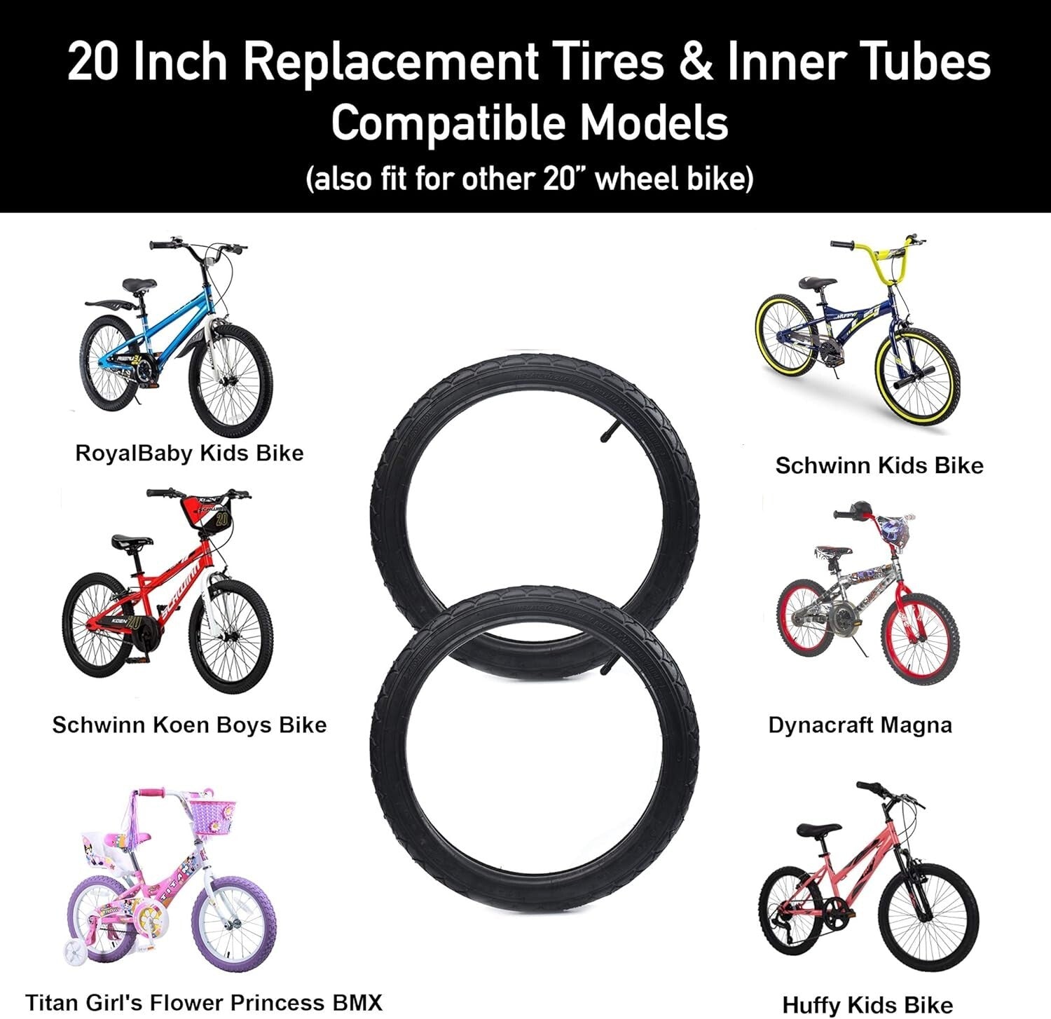 2 Sets of Extra-Thick 20 Inch Kids Bike Tires & Tubes - Safe & Impact Resistant
