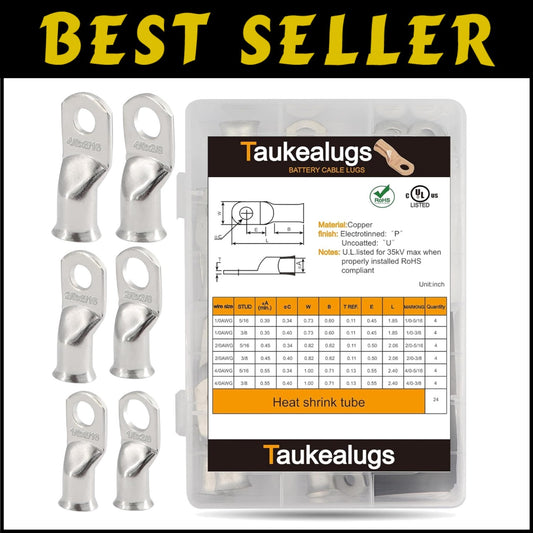 48PCS UL Certified Copper Cable Ends Kit - AWG 1/0 2/0 4/0 with Shrink Tubing