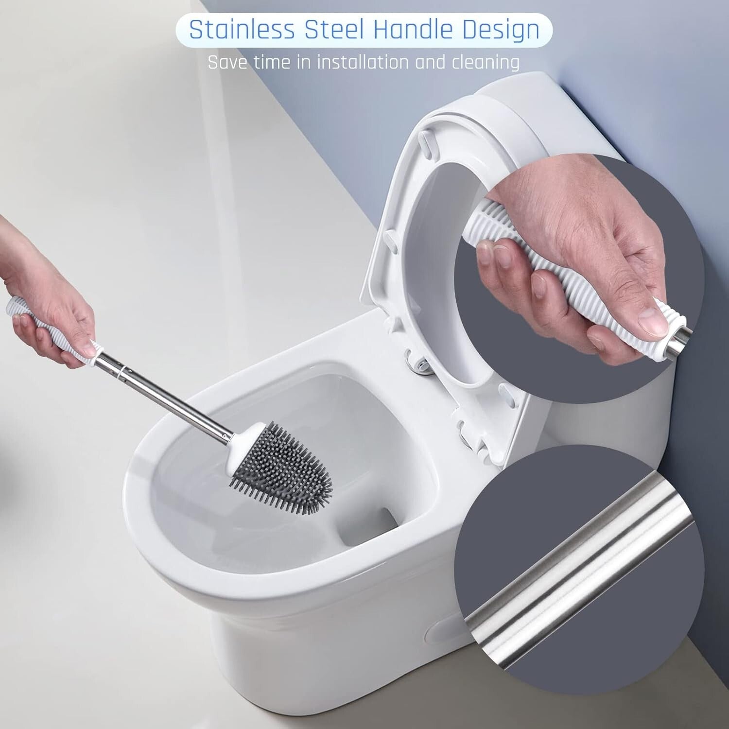 Flexible Silicone Toilet Brush with Stainless Steel Holder - Modern Cleanliness