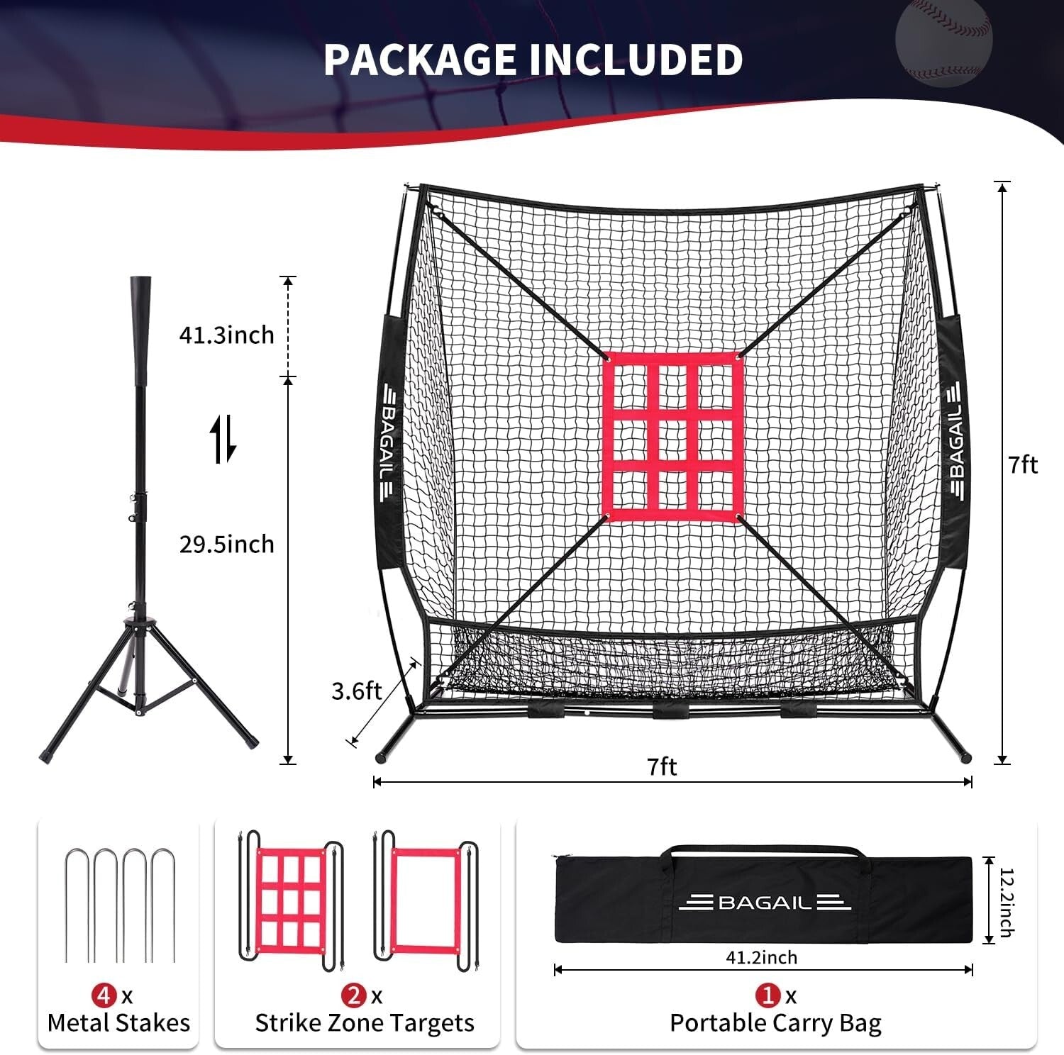 Durable 7x7 ft Bow Frame Net with Adjustable Tee & Strike Zones for Training
