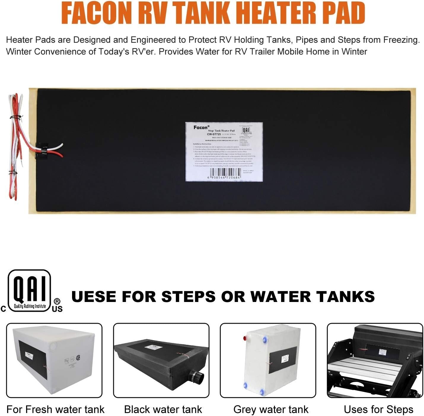 Dual Pack QAI Certified RV Tank Heater Pads - Prevent Freezing Up to 50 Gal