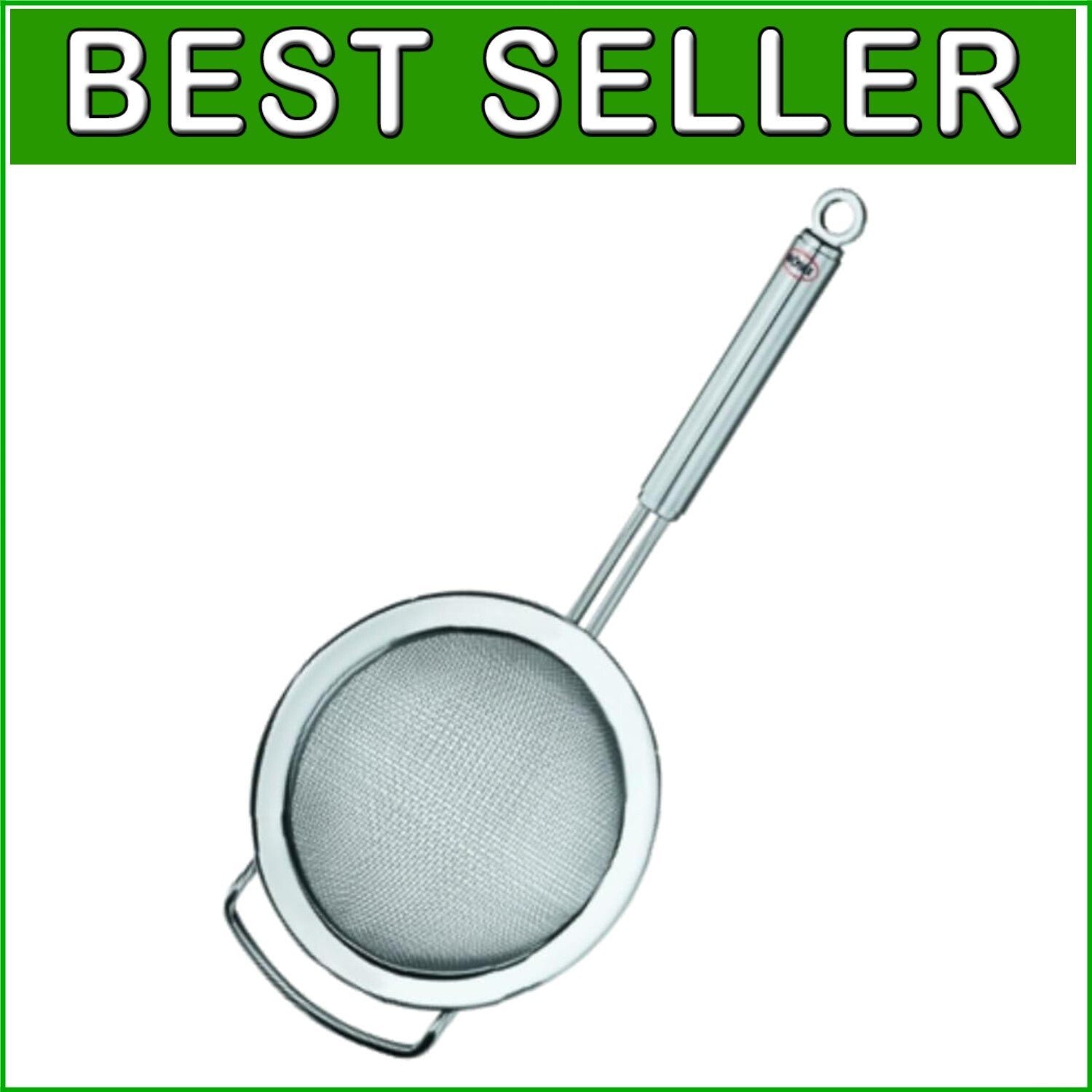 Ergonomic 6.3 In. Fine Mesh Kitchen Strainer - Stainless Steel & Space-Saving