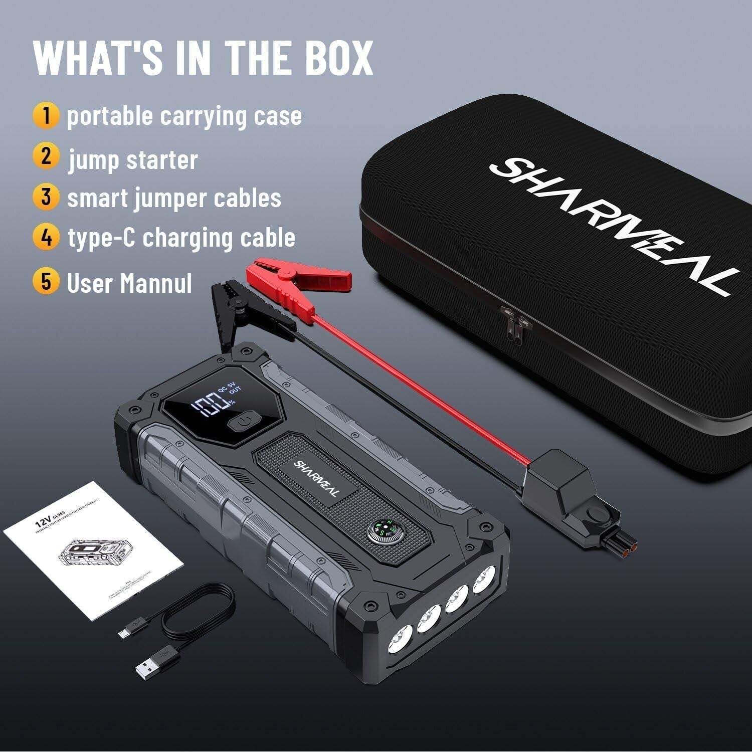 Robust 4000 Amp Jump Starter Pack with Integrated Safety Features & LED Light