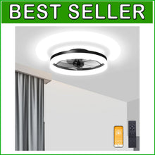 Load image into Gallery viewer, Smart Low Profile Ceiling Fan Light with Remote &amp; Dual Memory - Black Elegance