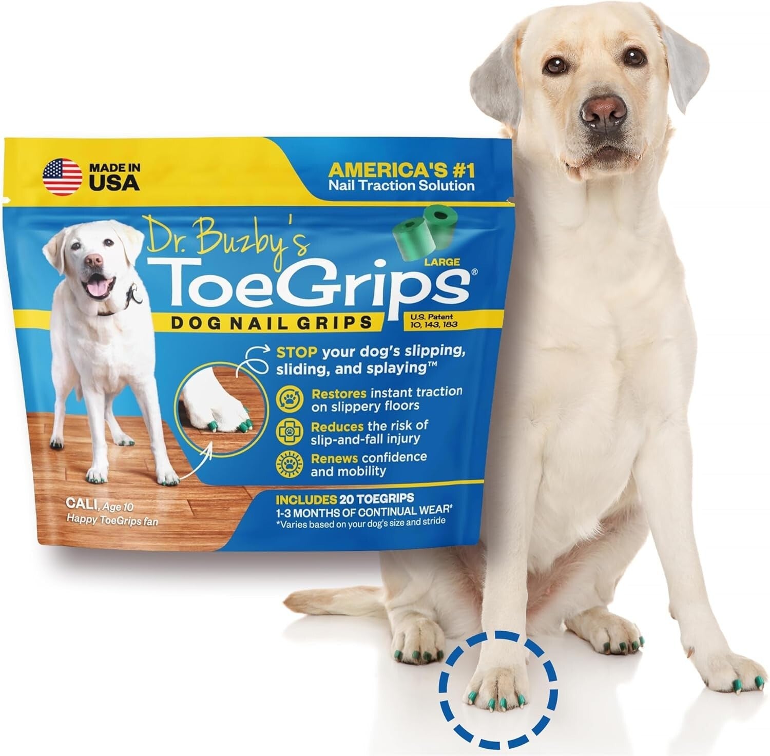 GripZone Technology Large Dog Grippers - 20 Counts for Safe Indoor/Outdoor Use