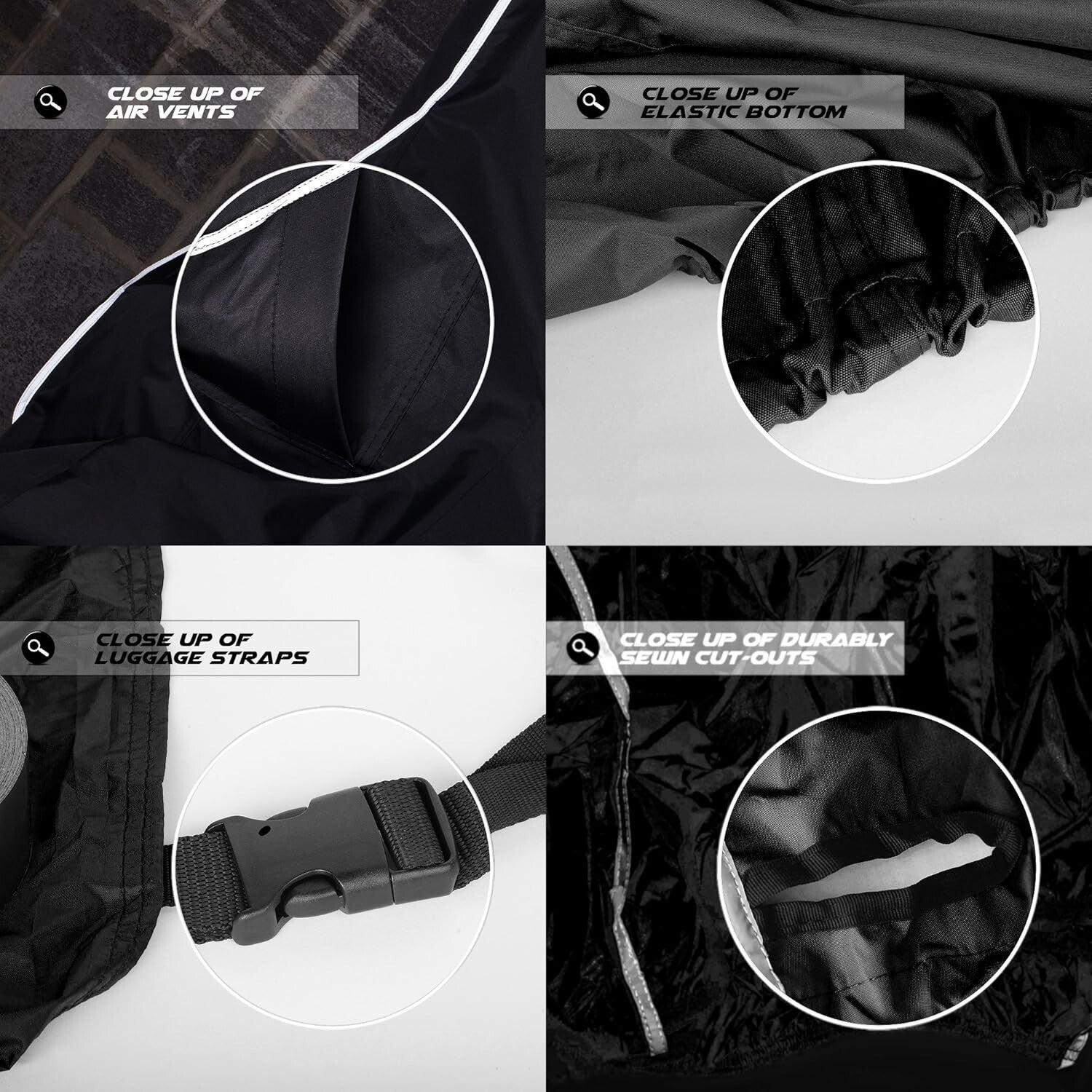 Breathable Extra Large Motorcycle Cover with Lockable Grommets and Luggage Strap