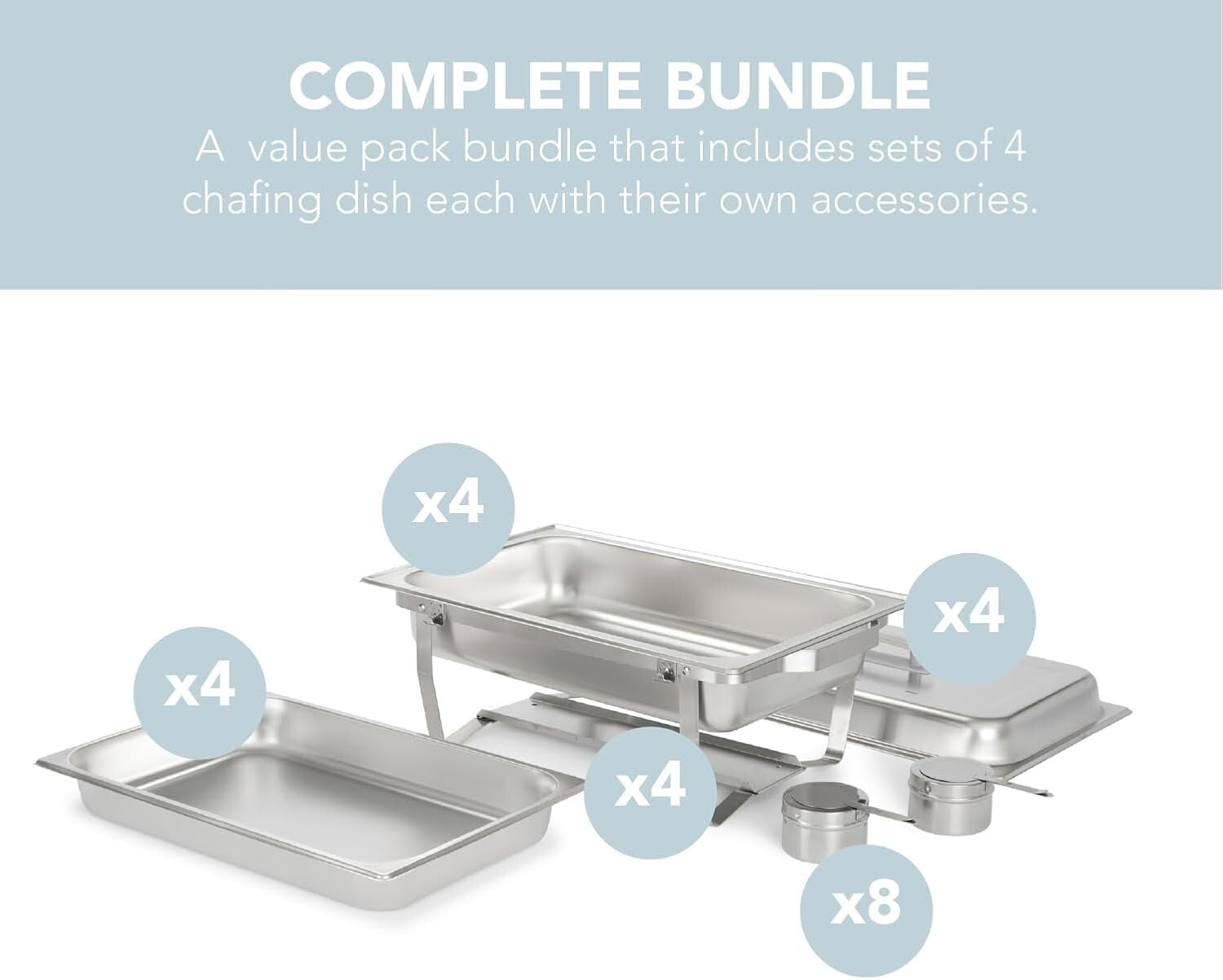 Elegant 4 Pack 8 Quart Stainless Steel Chafers – Keeps Food Warm and Ready
