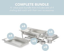 Load image into Gallery viewer, Elegant 4 Pack 8 Quart Stainless Steel Chafers – Keeps Food Warm and Ready