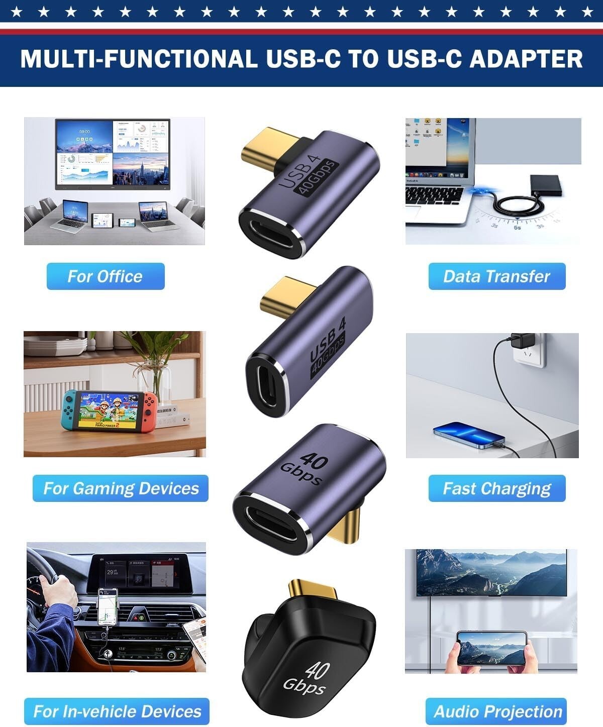 90 Degree USB C Right Angle Adapter - 20 Pack for 40Gbps Fast Data Transfer