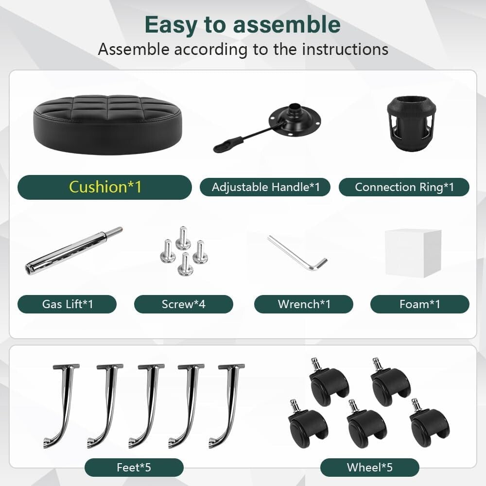 Compact Black Swivel Chair - 360-Degree Rolling Stool for Beauty & Relaxation