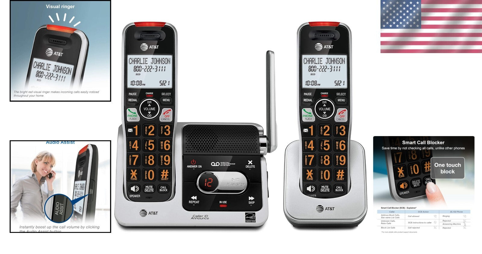 DECT 6.0 Cordless Phone System - 2 Handsets, Call Blocking & Answering Machine