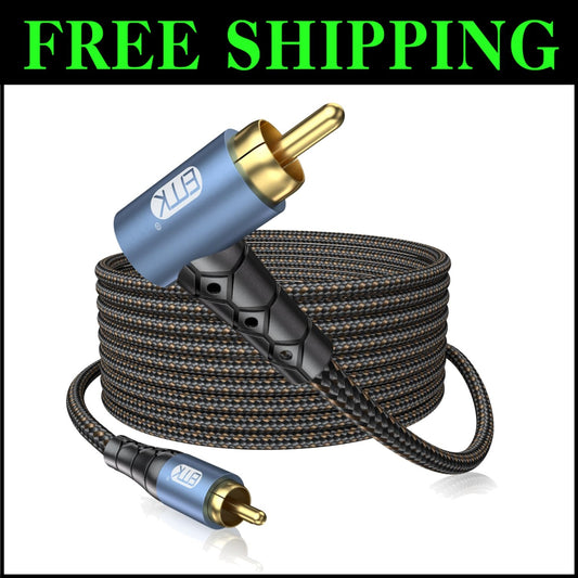 Premium 90 Degree RCA Subwoofer Cable - 24K Gold-Plated - 50ft for Hi-Fi Sound