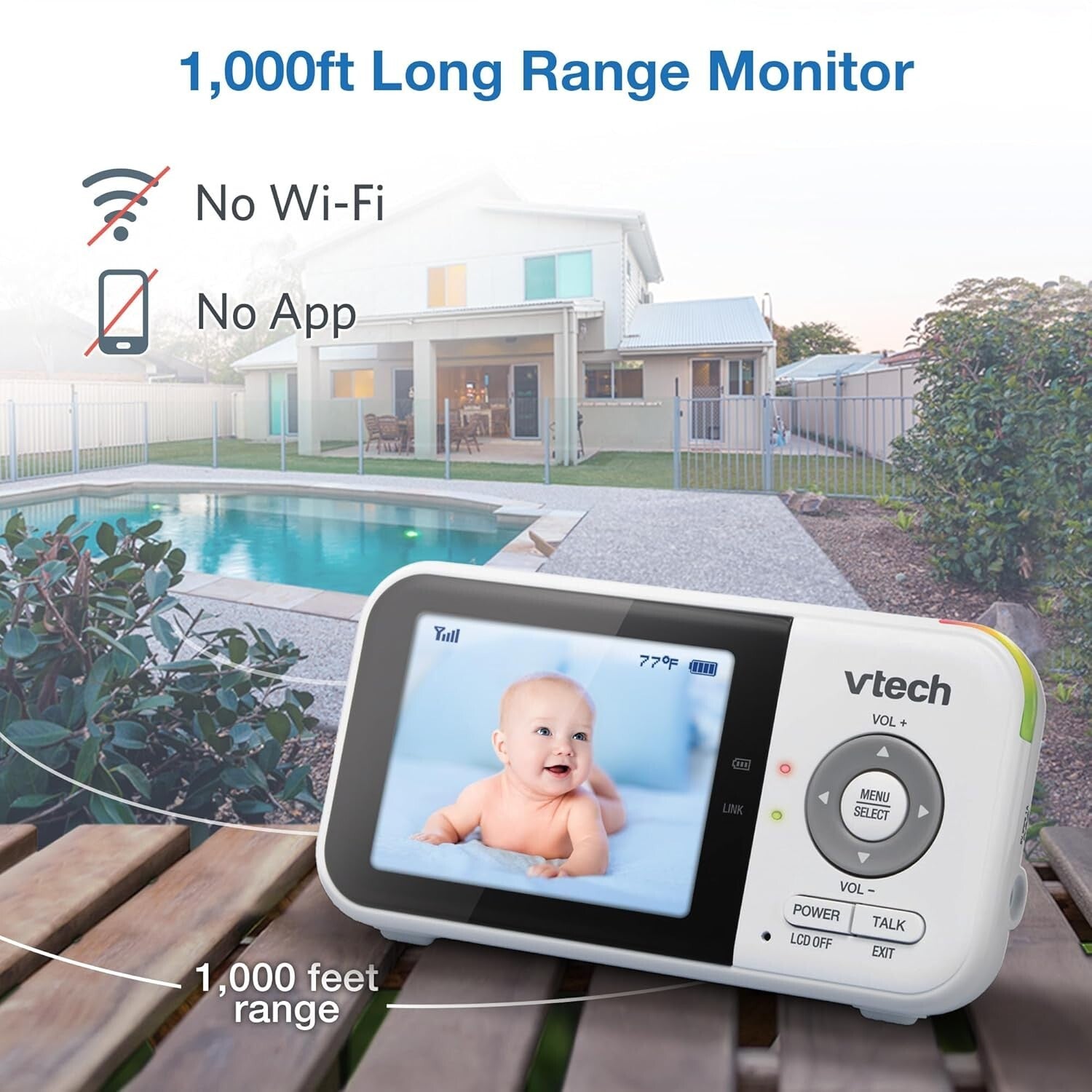 Portable Baby Monitor: 2.8” LCD, Lullabies & Temperature Sensor, No Wi-Fi Needed