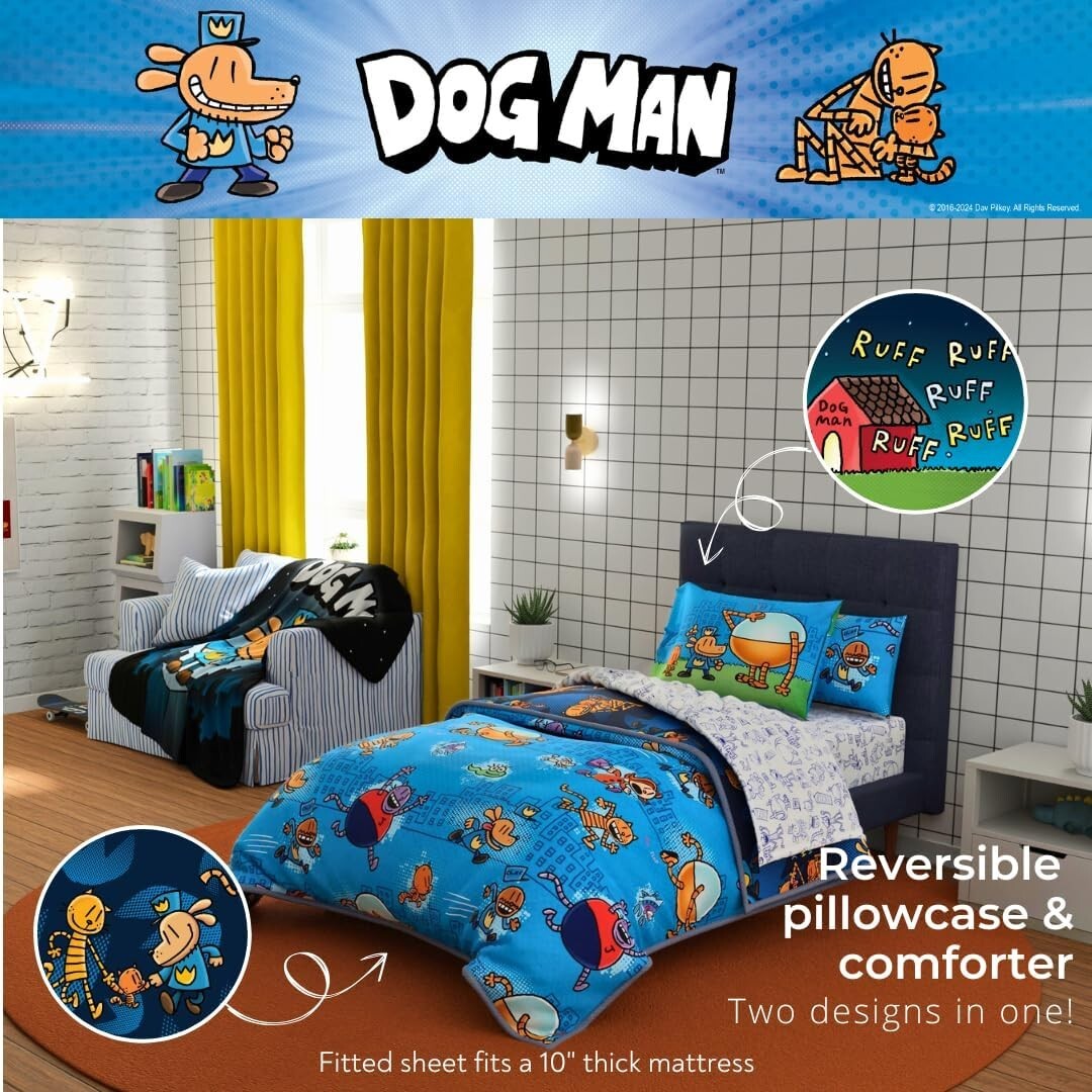 Officially Licensed Dog Man Bedding Set - 5 Piece Twin Size Microfiber Comfort