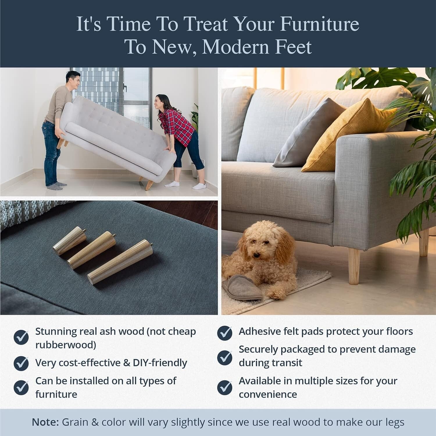 All-in-One Premium Ash Wood Legs Set - Effortless Installation & Versatile Style