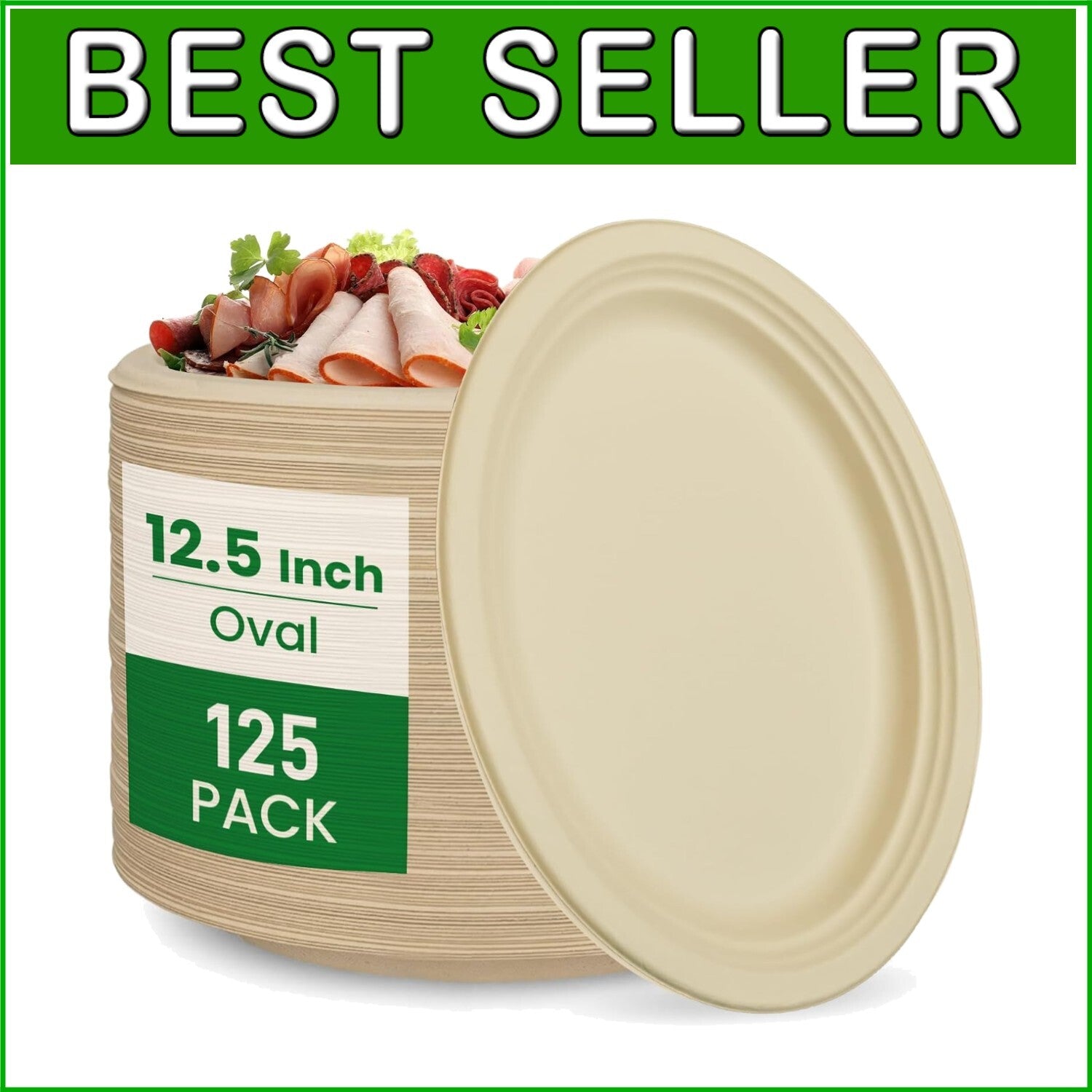 Eco-Friendly 12.5-Inch Compostable Oval Plates - 125 Pack for Sustainable Living