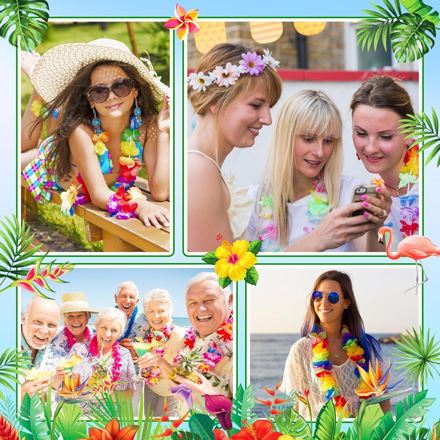 Hawaiian Lei Bulk - Vibrant Silk Flower Necklaces for Tropical Luau Parties