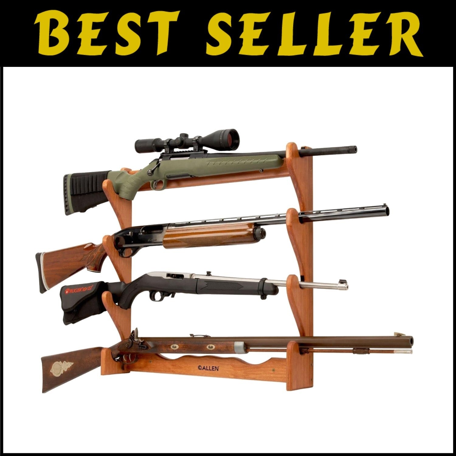 Contemporary Indoor Gun Rack - Holds 2-4 Rifles/Shotguns with Protective Liner