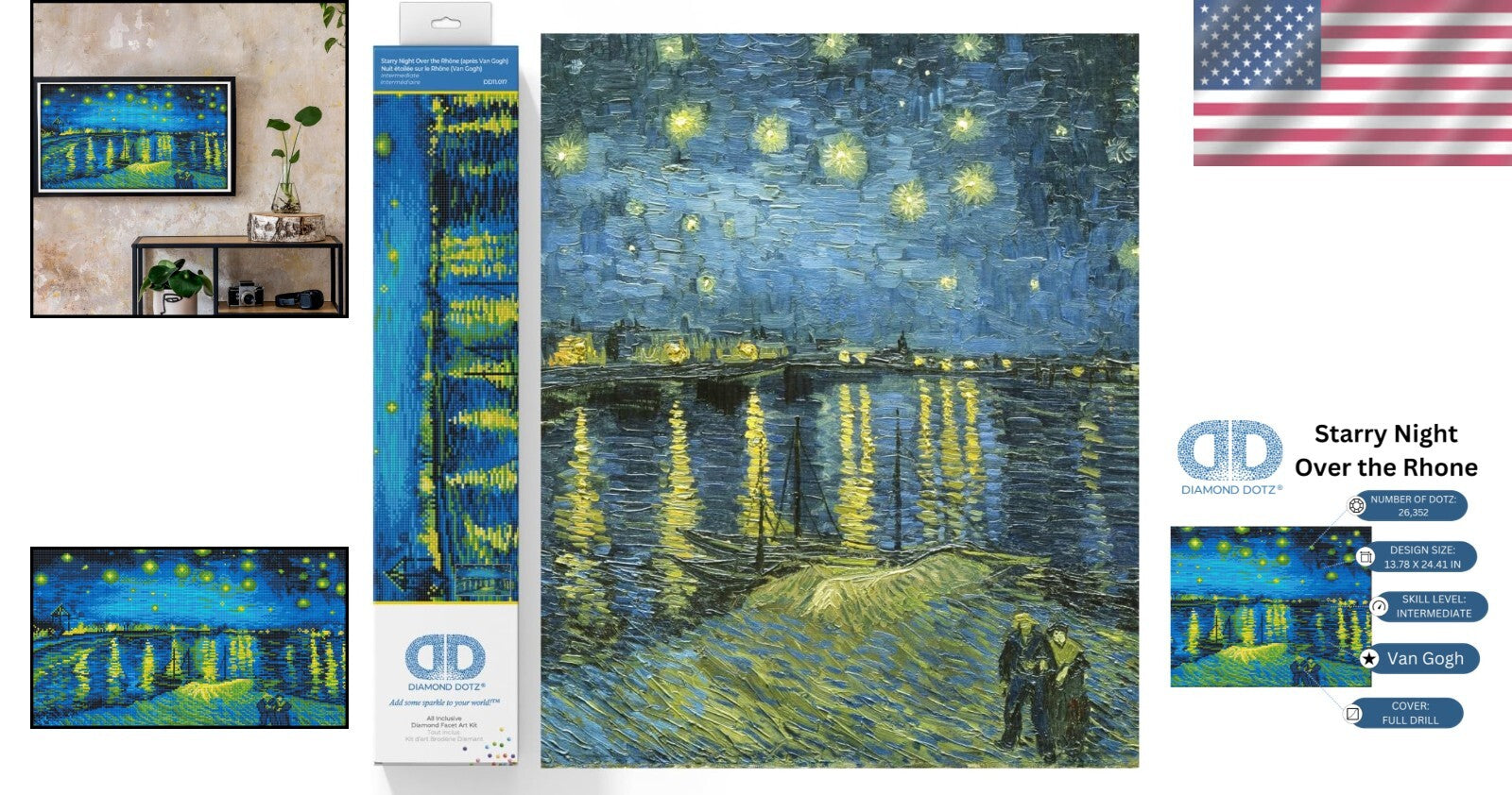 Diamond Painting Kit - Create Van Gogh's Starry Night Over the Rhône Masterpiece