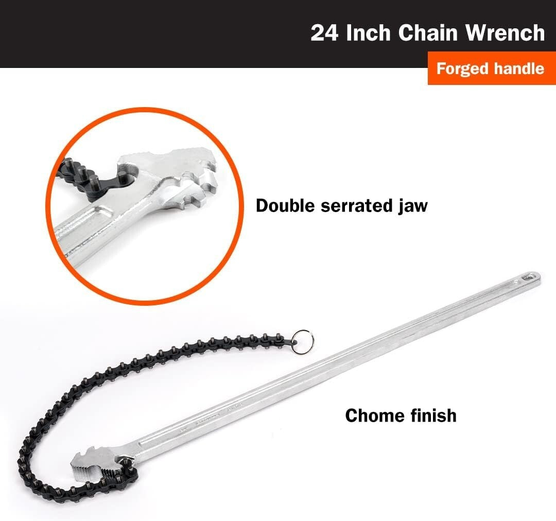 Ergonomic 24-Inch Chain Wrench - Forged Steel for Effortless Plumbing Tasks