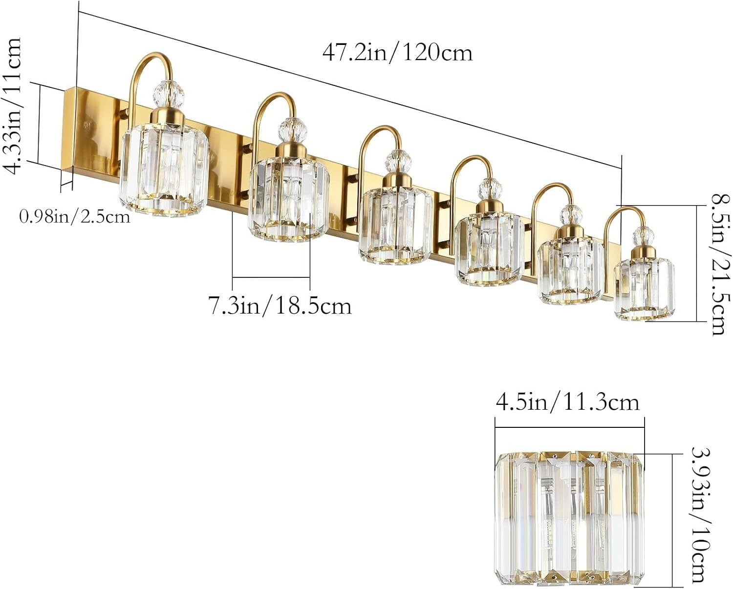 Dimmable 6-Light Bathroom Vanity Fixture with Touch Control - Brass Gold Design