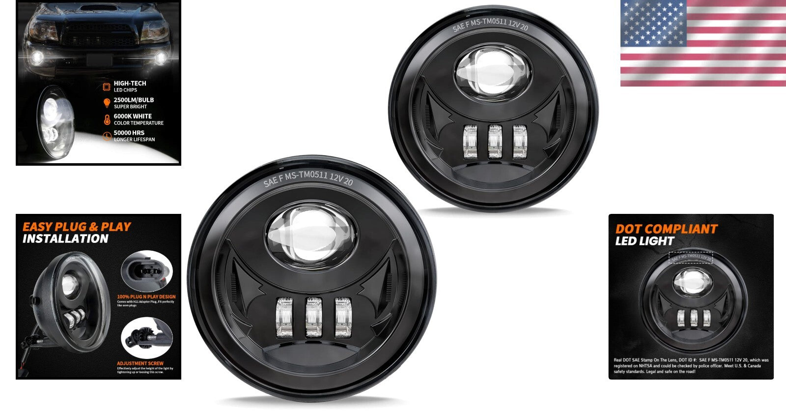 DOT Approved LED Fog Lights for Tacoma, Sequoia, Tundra - Bright Black Finish
