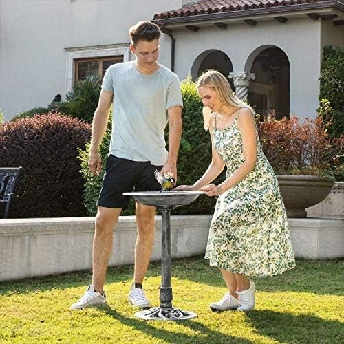 Durable 20-Inch Diameter Garden Bird Bath with Elegant Antique Design - Gray