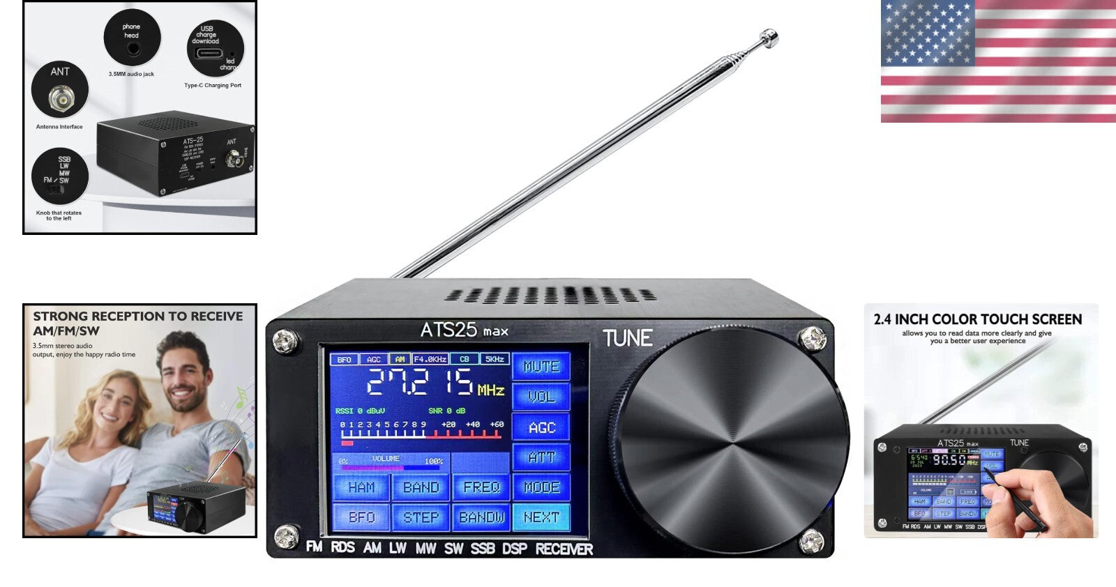 Upgrade Si4732 5.2B Radio Receiver - DSP Tune, 4000mAh Battery & Touch Control