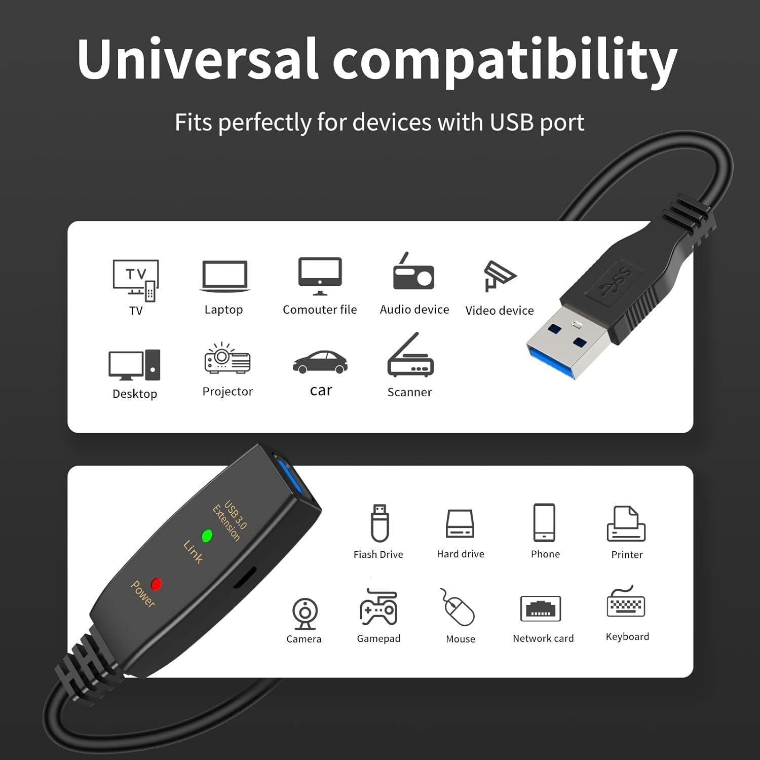 75ft USB 3.0 Extension Cable - Male to Female for High-Speed Connectivity