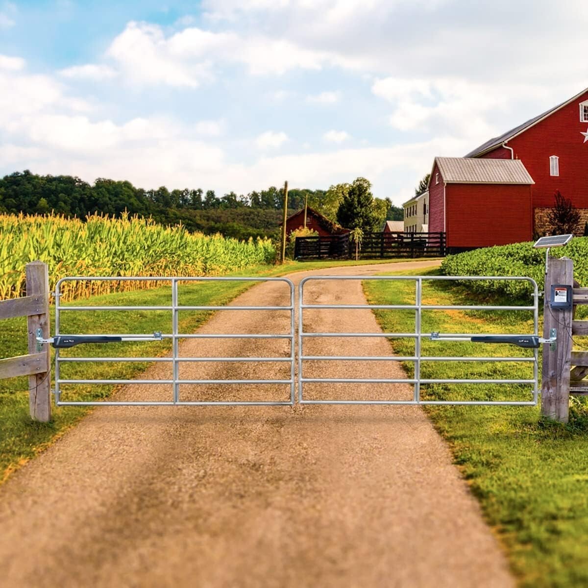 Dual Swing Gate Opener Kit with 3-Button Remote & Installation Ruler - Black