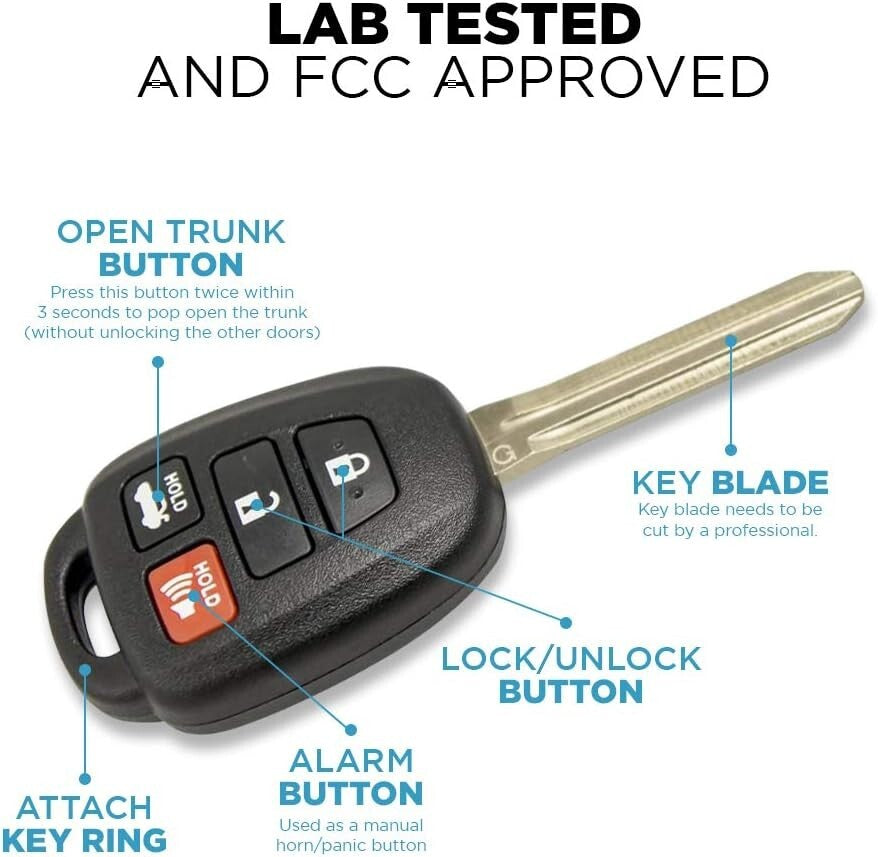 Replacement Key Fob for Toyota Camry 2012-2014 - 3 Button Ergonomic Key Set