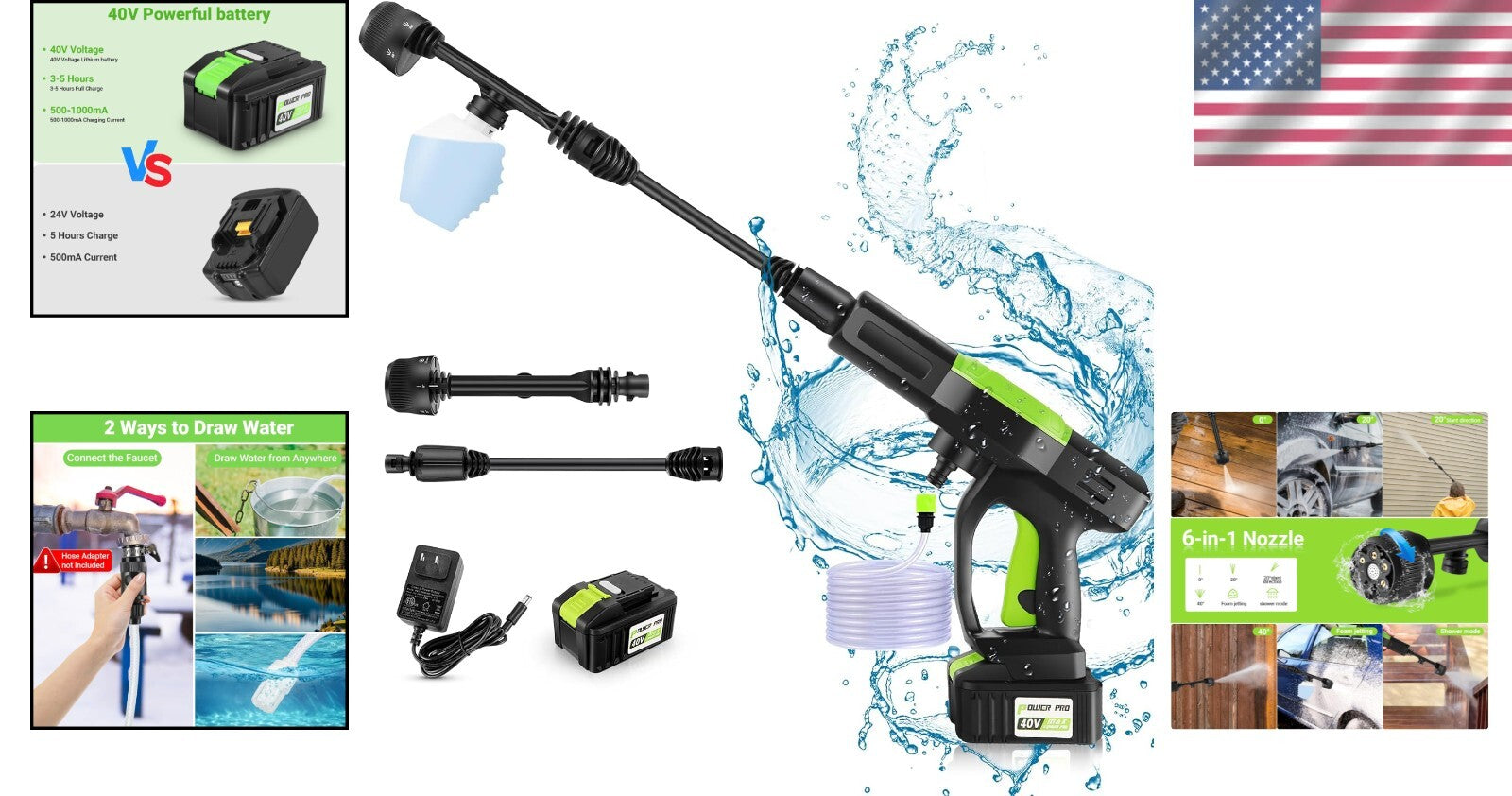 960 PSI Cordless Power Washer with 6-in-1 Nozzle & Soap Container Included