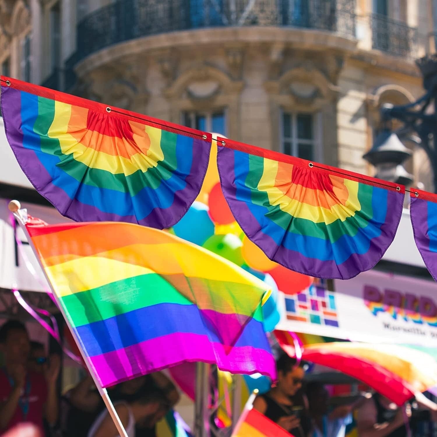 Vibrant 20pcs Rainbow Polyester Flag Bunting - Perfect for Outdoor Pride Events