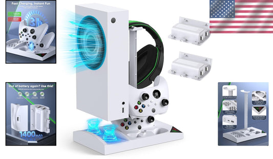 Charger Stand with Dual Cooling Fans for Xbox Series S - Space-Saving Design