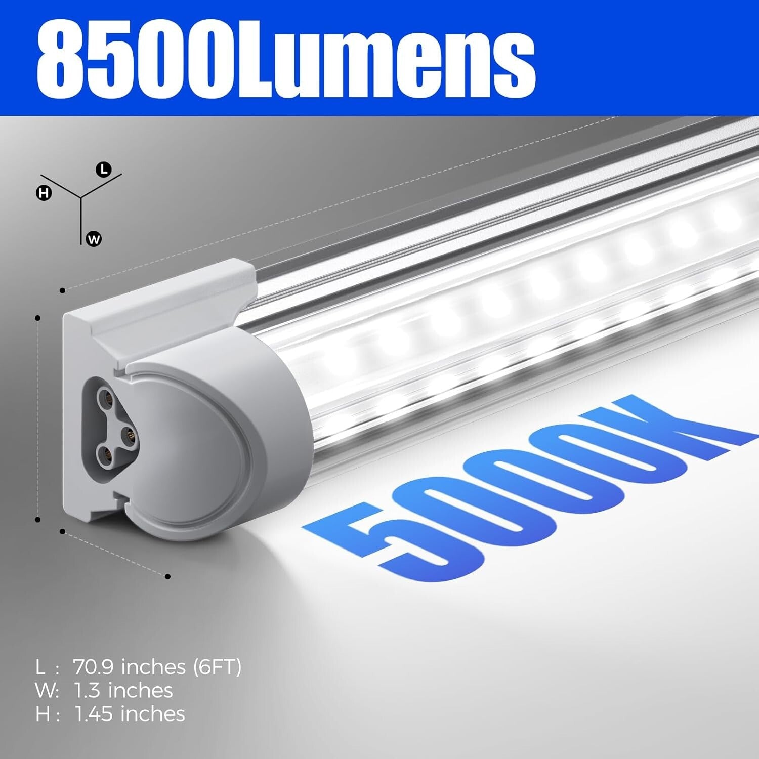 T8 LED Shop Light 6FT, 8500LM, 5000K - Bright Linkable Garage & Workshop Lights